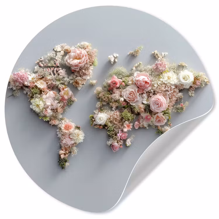 Behangcirkel - Wereldkaart - Rozen - Roze — 1