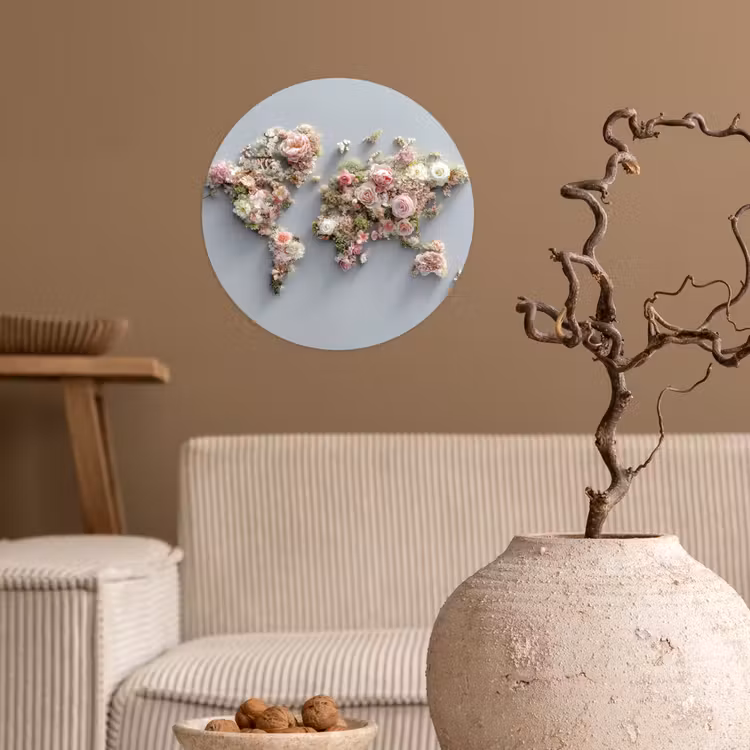 Behangcirkel - Wereldkaart - Rozen - Roze — 2