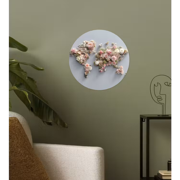 Behangcirkel - Wereldkaart - Rozen - Roze — 3