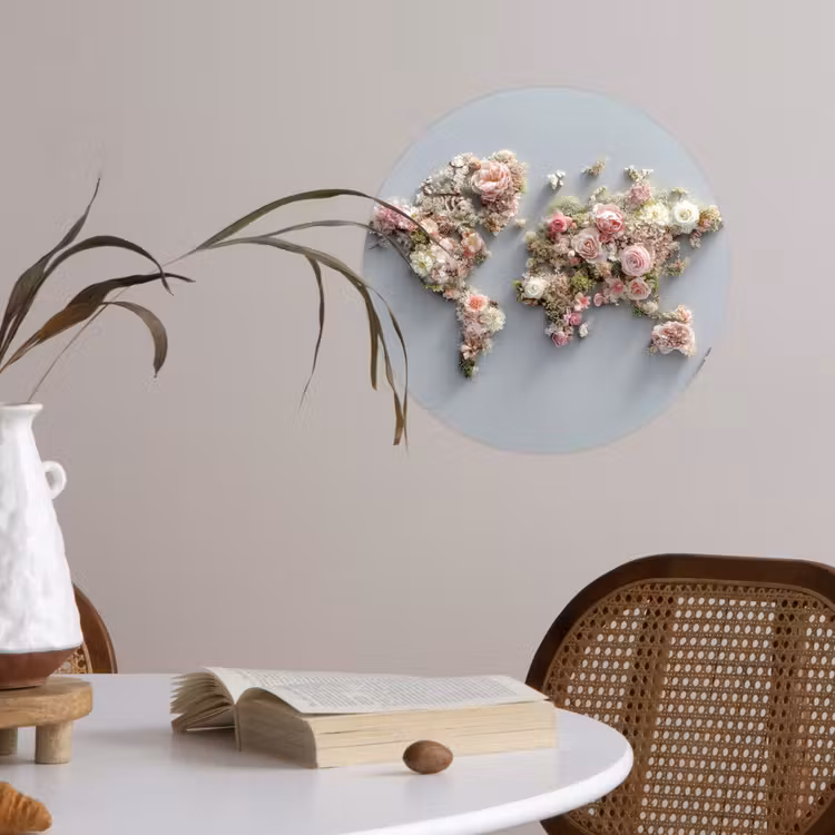 Behangcirkel - Wereldkaart - Rozen - Roze — 4