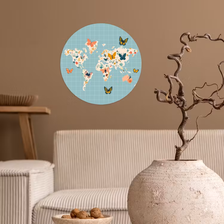 Behangcirkel - Wereldkaart - Vlinders - Dromerig — 2