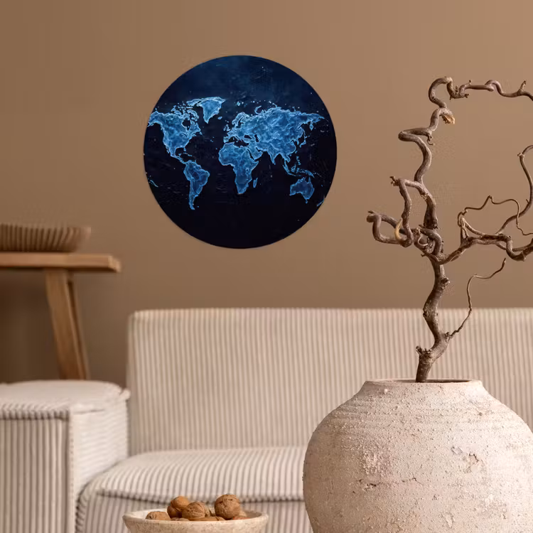 Behangcirkel - Wereldkaart - Waterstructuur - Blauw — 2