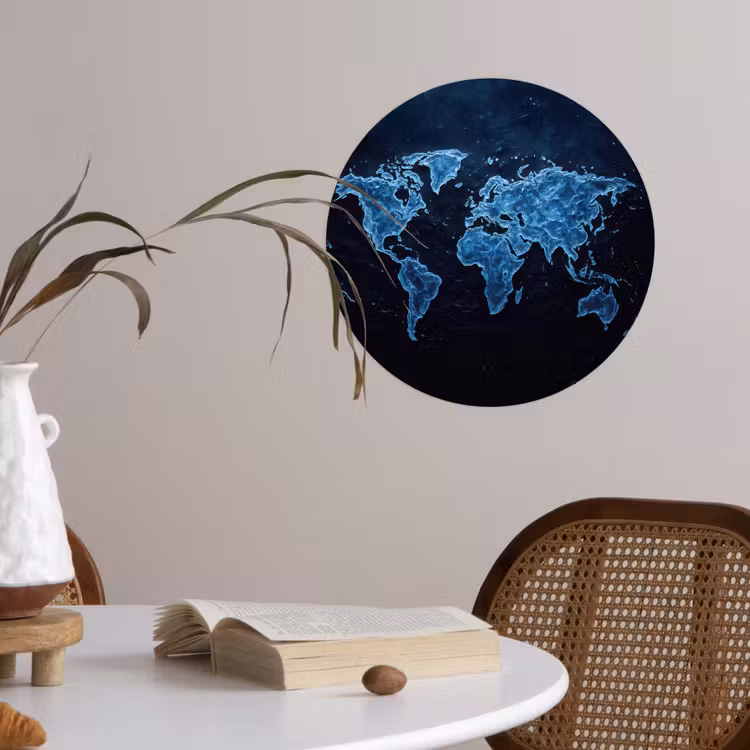 Behangcirkel - Wereldkaart - Waterstructuur - Blauw — 4