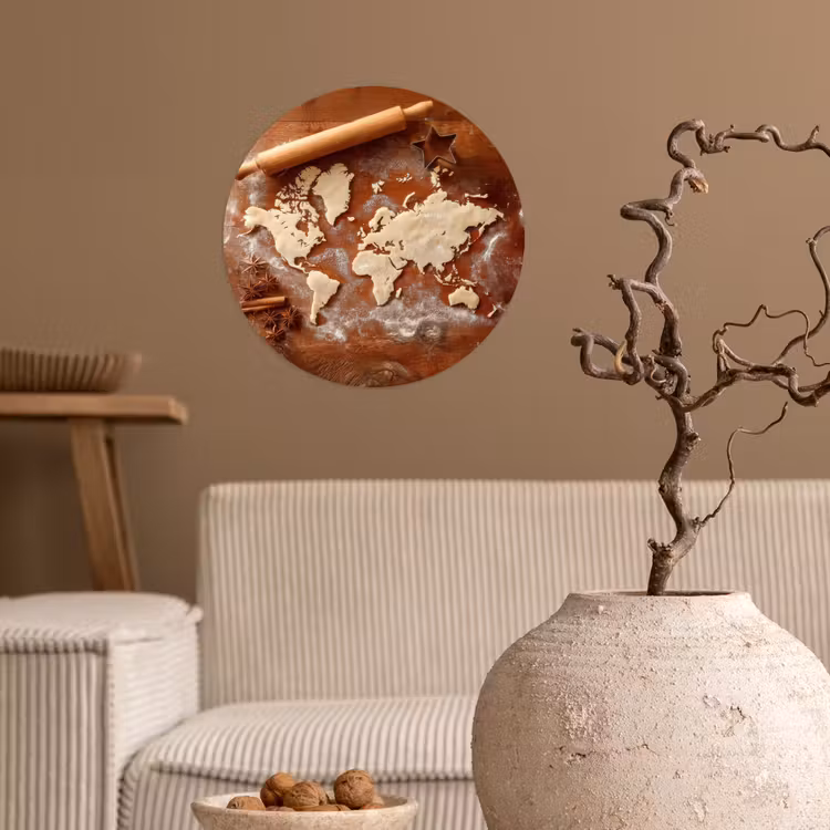 Behangcirkel - Wereldkaart - Koekjesdeeg - Warme baksfeer — 2