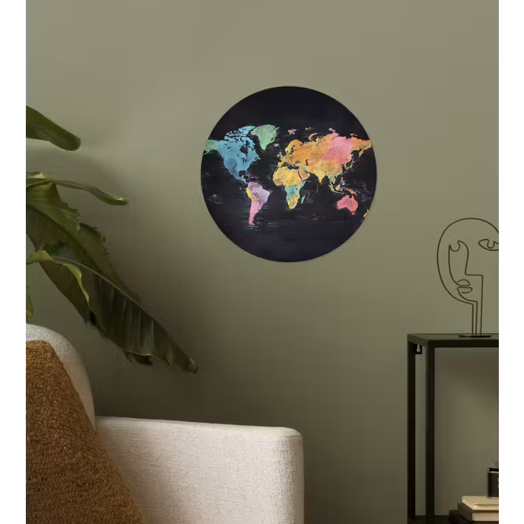 Behangcirkel - Wereldkaart - Krijtstrepen - Regenboog — 3