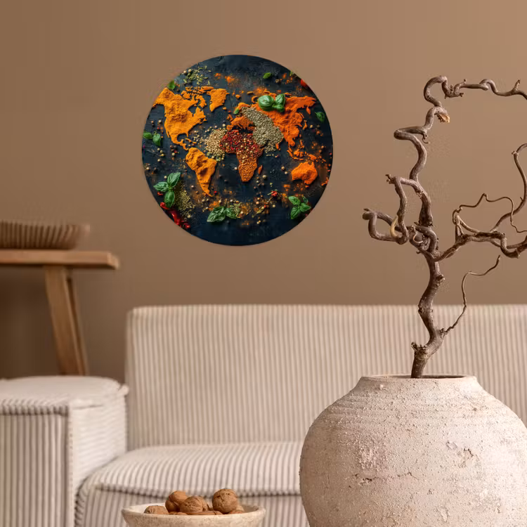 Behangcirkel - Wereldkaart - Kruiden - Levendige kleuren — 2