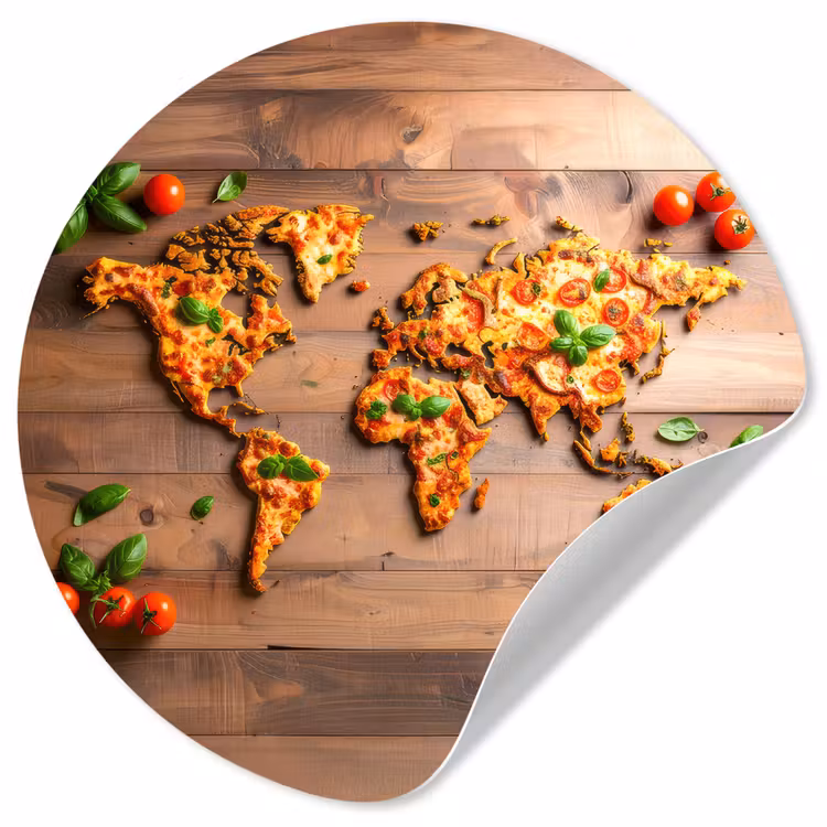 Behangcirkel - Wereldkaart - Pizza - Houten ondergrond — 1