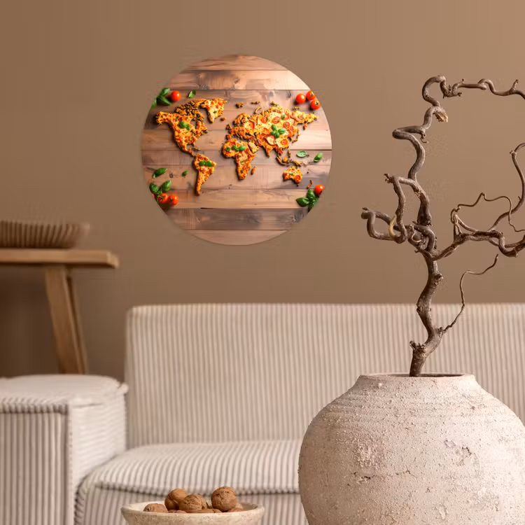 Behangcirkel - Wereldkaart - Pizza - Houten ondergrond — 2
