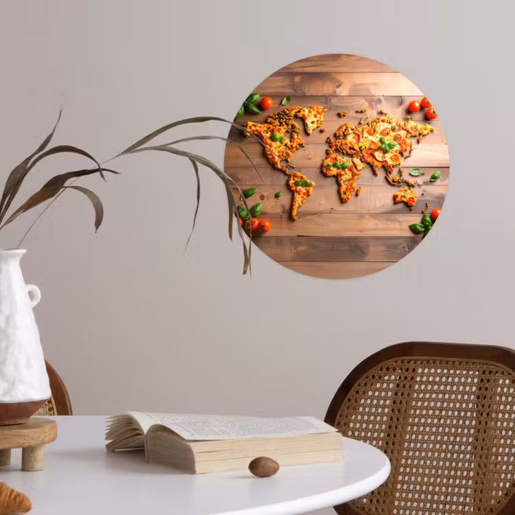 Behangcirkel - Wereldkaart - Pizza - Houten ondergrond — 4