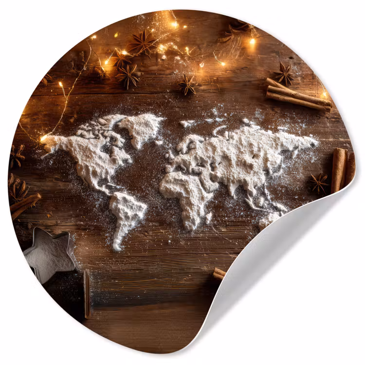 Behangcirkel - Wereldkaart - Poedersuiker - Hout — 1