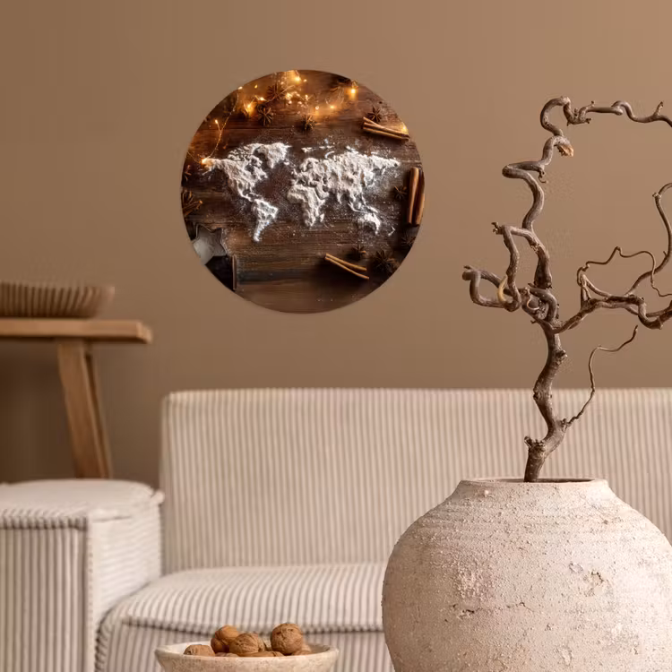 Behangcirkel - Wereldkaart - Poedersuiker - Hout — 2