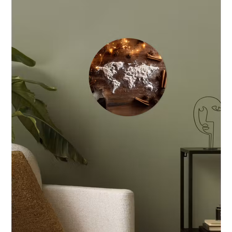 Behangcirkel - Wereldkaart - Poedersuiker - Hout — 3