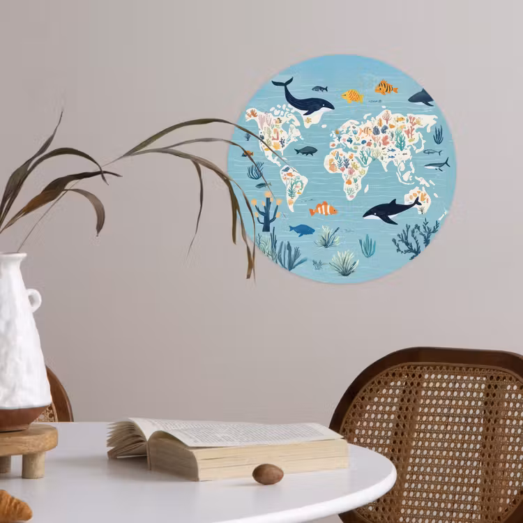 Behangcirkel - Wereldkaart - Zeeleven - Blauw — 4