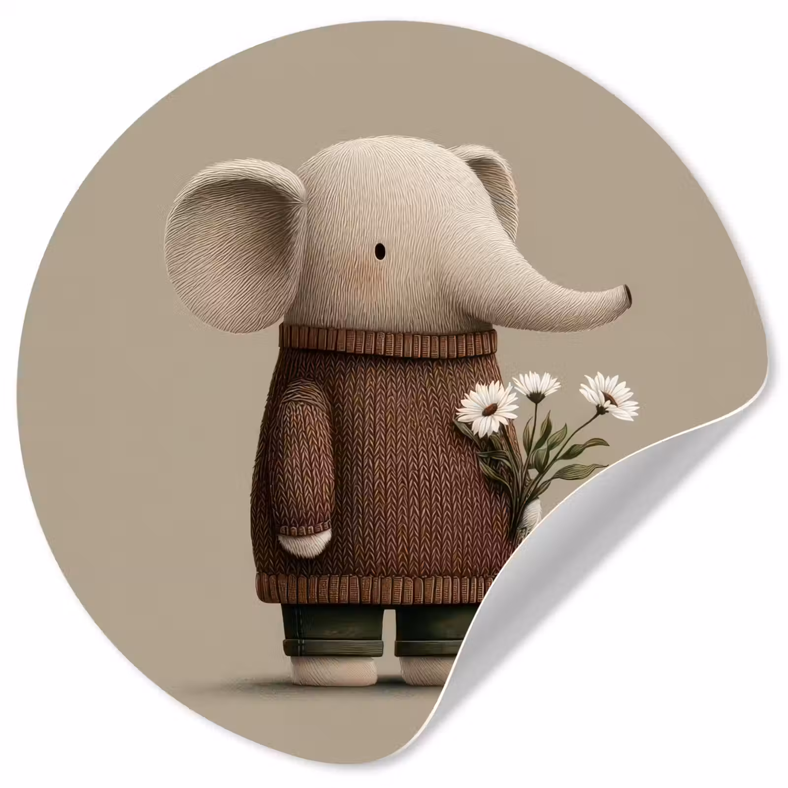 Behangcirkel - Olifant - Witte bloemen - Kindvriendelijk — 1