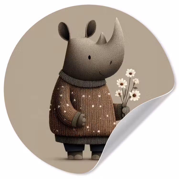 Behangcirkel - Neushoorn - Witte bloemen - Lief — 1