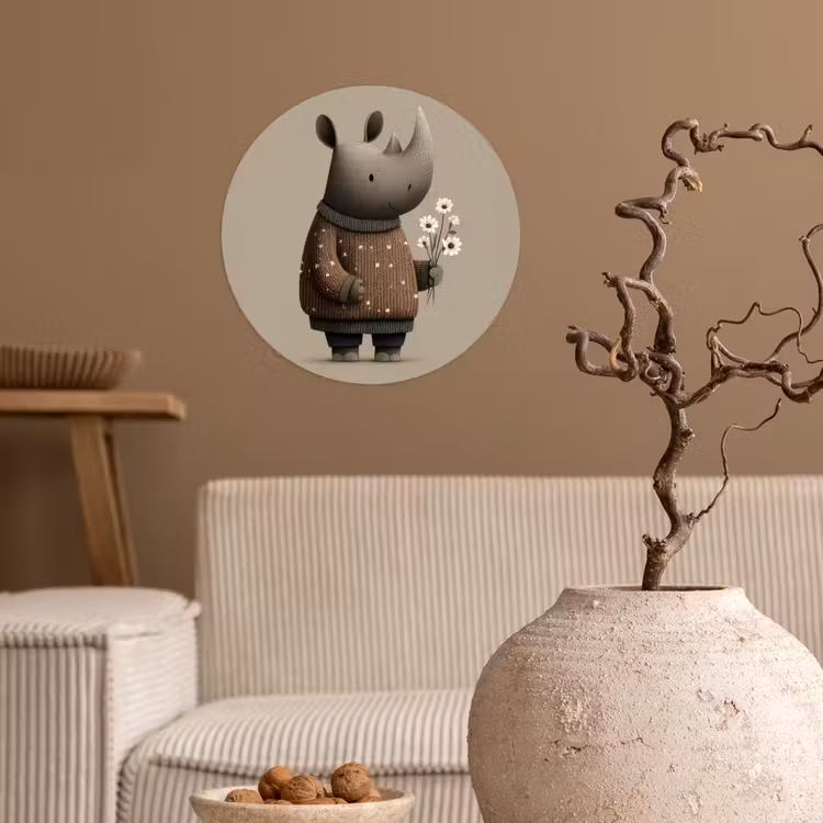 Behangcirkel - Neushoorn - Witte bloemen - Lief — 2