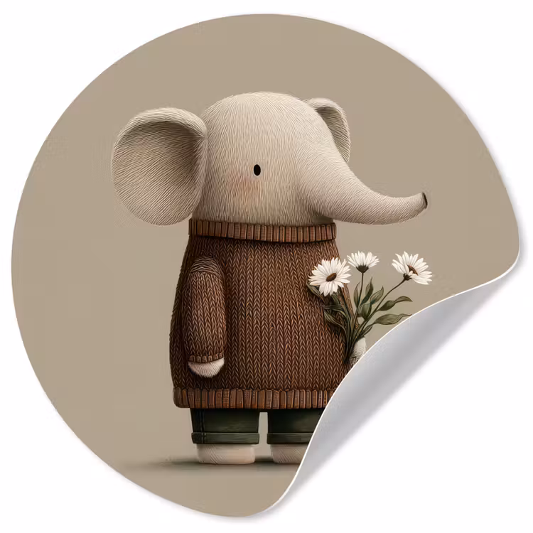 Behangcirkel - Olifant - Witte bloemen - Kindvriendelijk — 1
