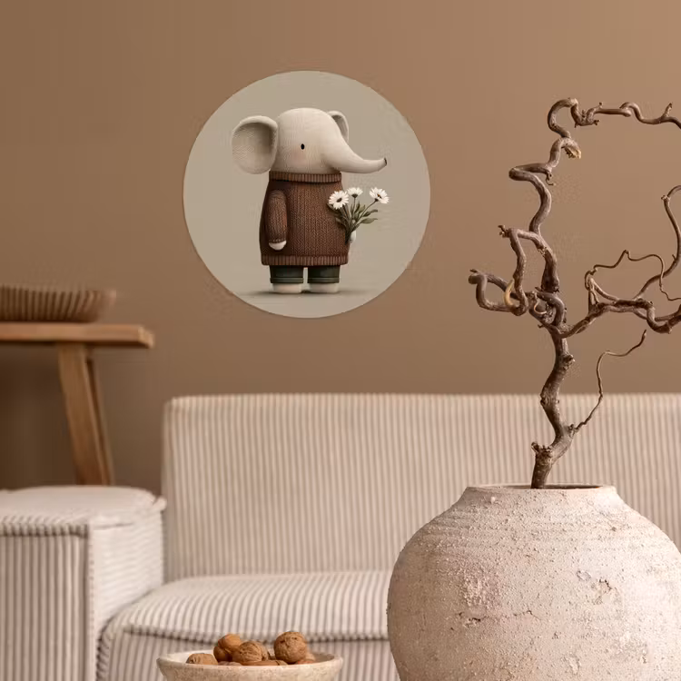 Behangcirkel - Olifant - Witte bloemen - Kindvriendelijk — 2