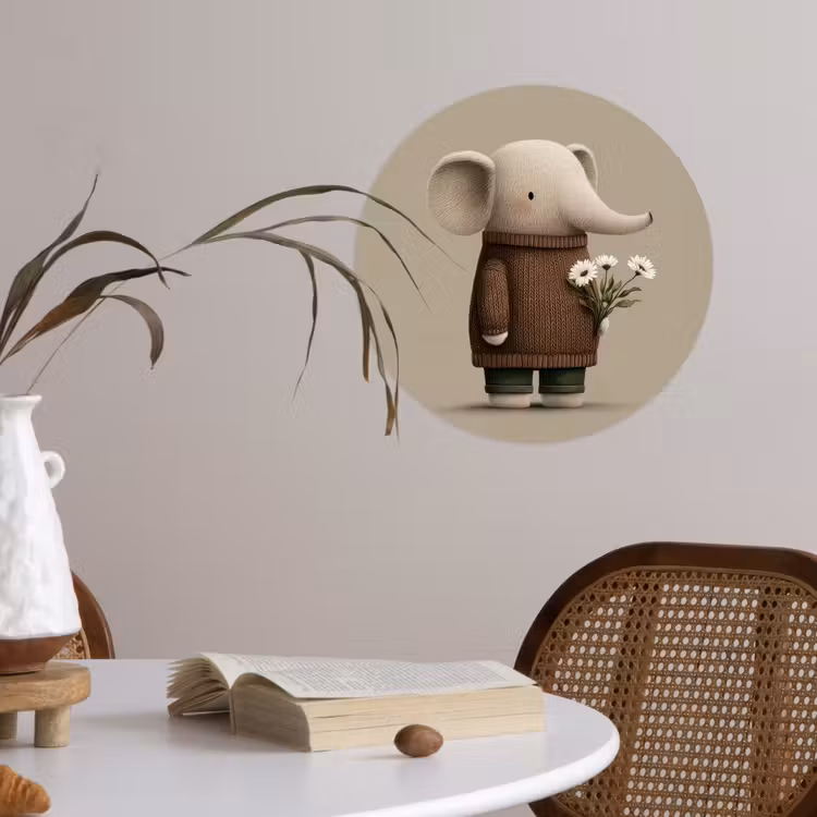 Behangcirkel - Olifant - Witte bloemen - Kindvriendelijk — 4