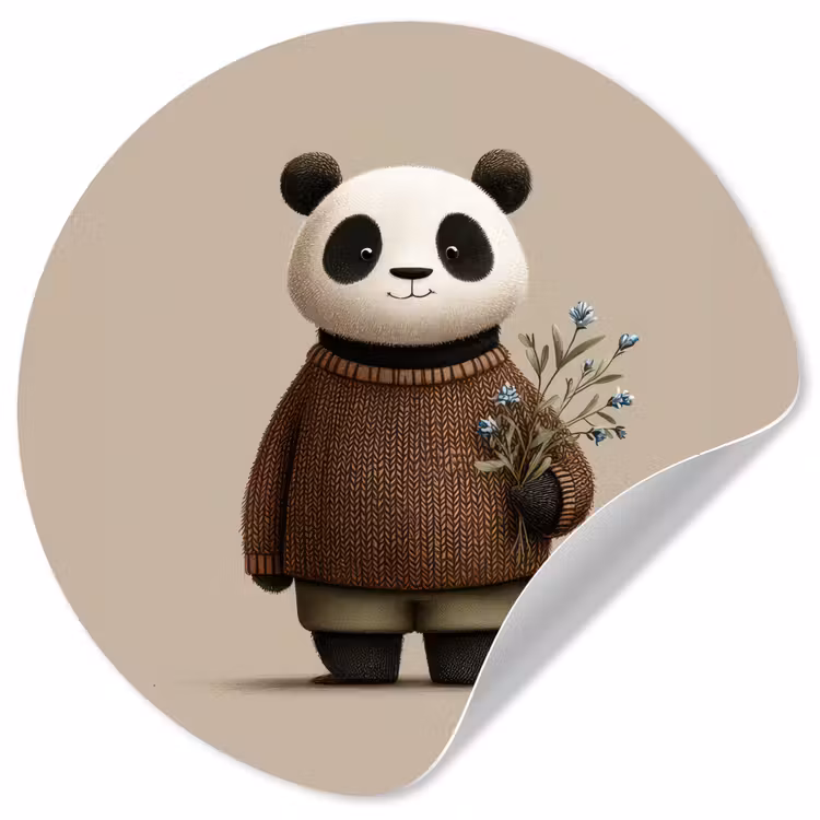 Behangcirkel - Panda - Blauwe bloemen - Zachtheid — 1