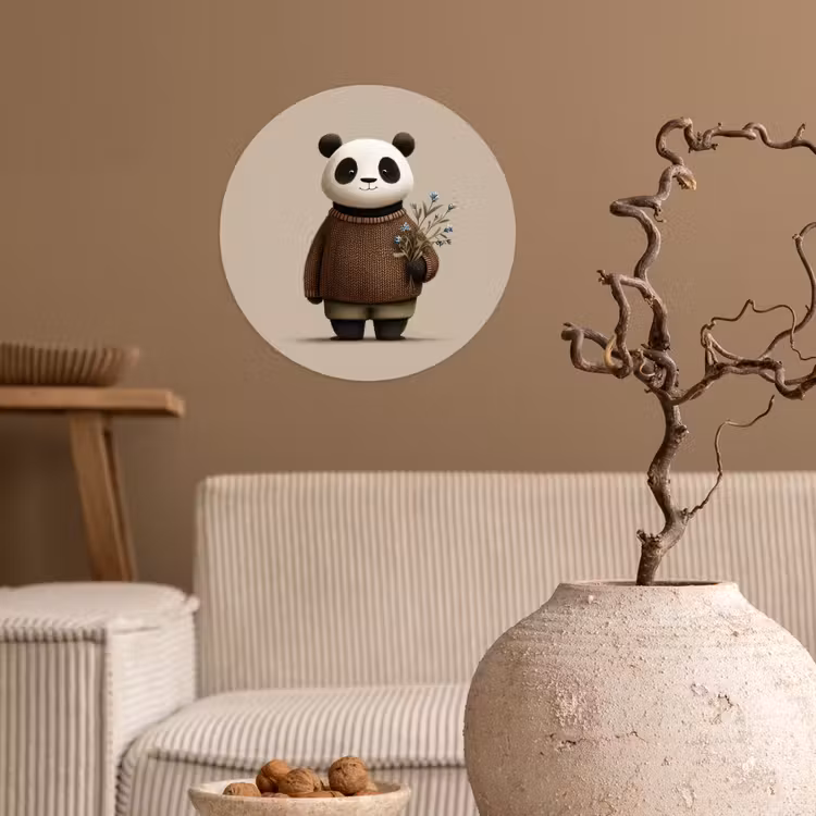Behangcirkel - Panda - Blauwe bloemen - Zachtheid — 2