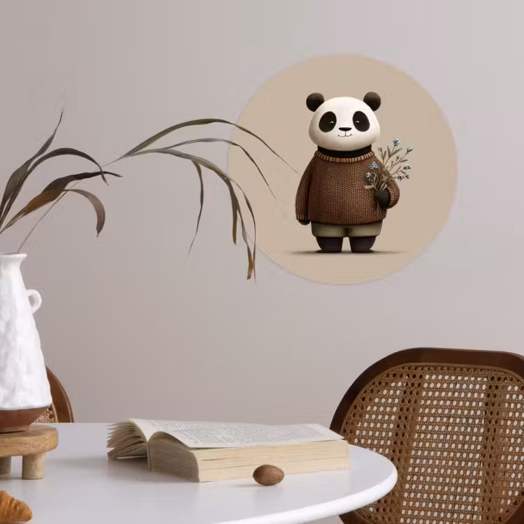 Behangcirkel - Panda - Blauwe bloemen - Zachtheid — 4