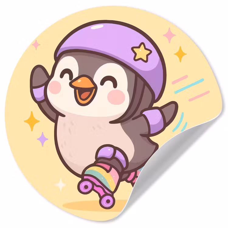 Behangcirkel - Pinguïn - Rolschaatsen - Geel - Energiek — 1