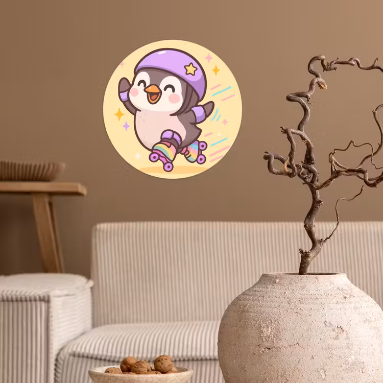 Behangcirkel - Pinguïn - Rolschaatsen - Geel - Energiek — 2