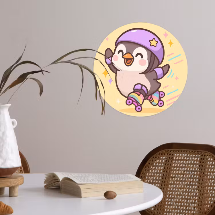 Behangcirkel - Pinguïn - Rolschaatsen - Geel - Energiek — 4