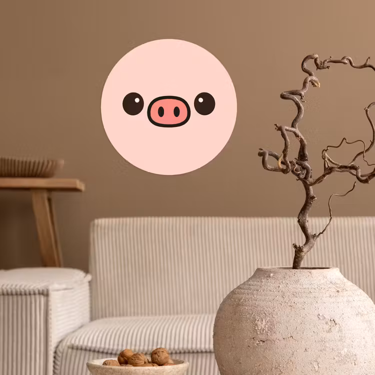 Behangcirkel - Varken - Roze - Minimalistisch — 2