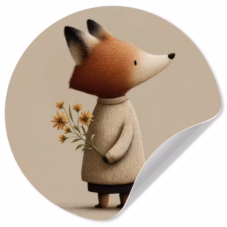 Behangcirkel - Vos - Gele bloemen - Minimalistisch — 1