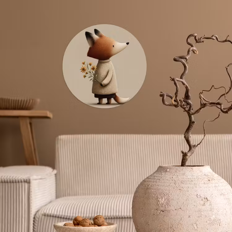 Behangcirkel - Vos - Gele bloemen - Minimalistisch — 2