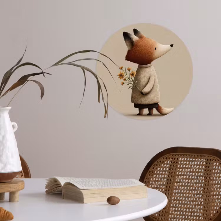 Behangcirkel - Vos - Gele bloemen - Minimalistisch — 4