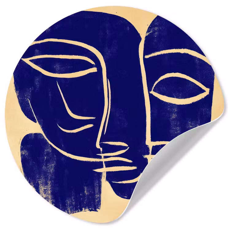 Behangcirkel - Okergeel - Blauw - Eenvoudige lijnen — 1