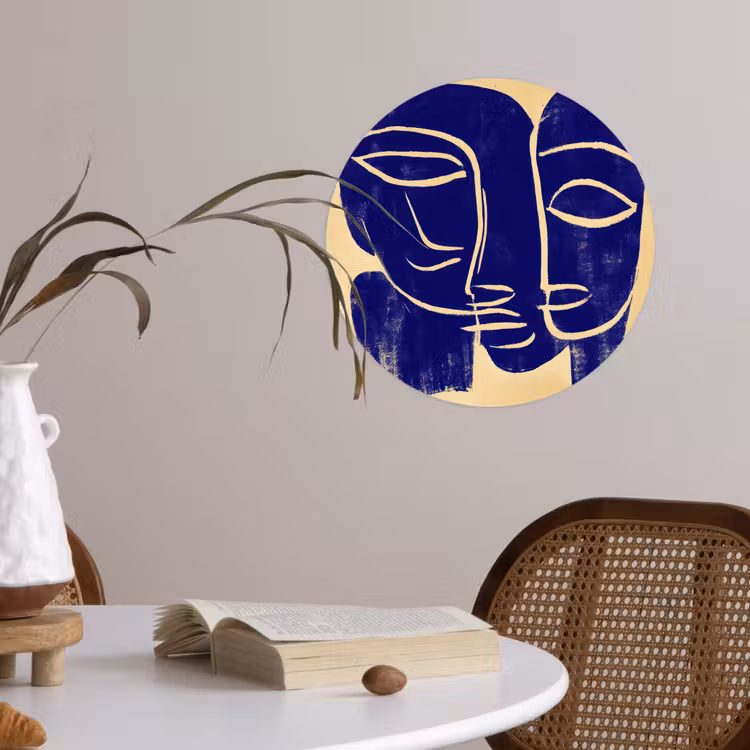 Behangcirkel - Okergeel - Blauw - Eenvoudige lijnen — 4
