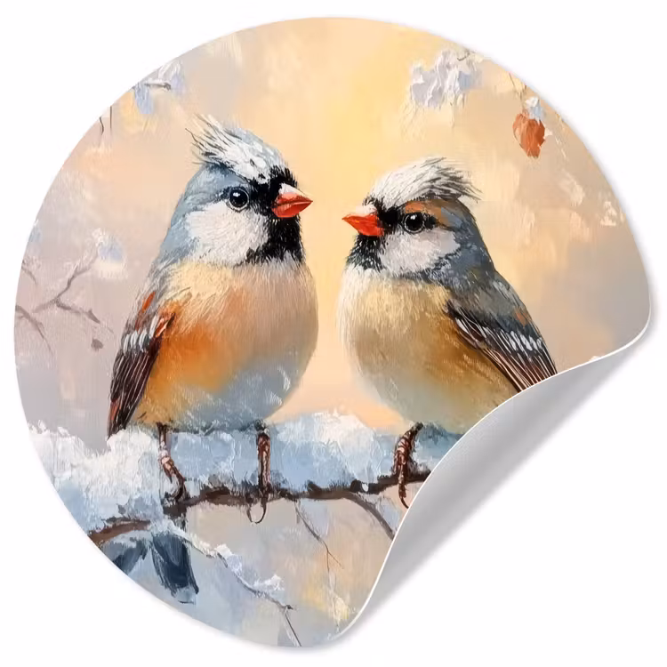 Behangcirkel - Vogels - Tak - Winter - Sneeuw — 1