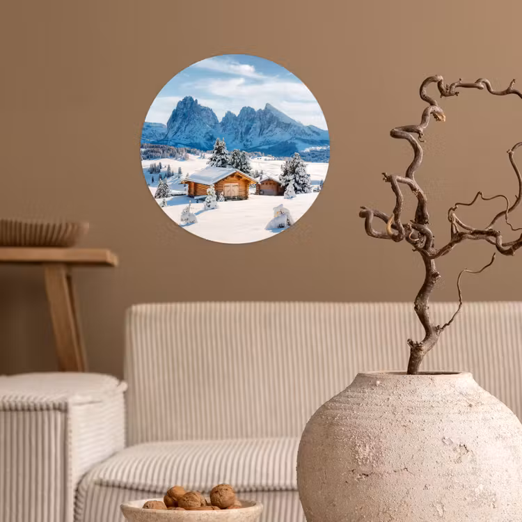 Behangcirkel - Winter - Huisje - Bergen - Uitzicht - Sneeuw — 2