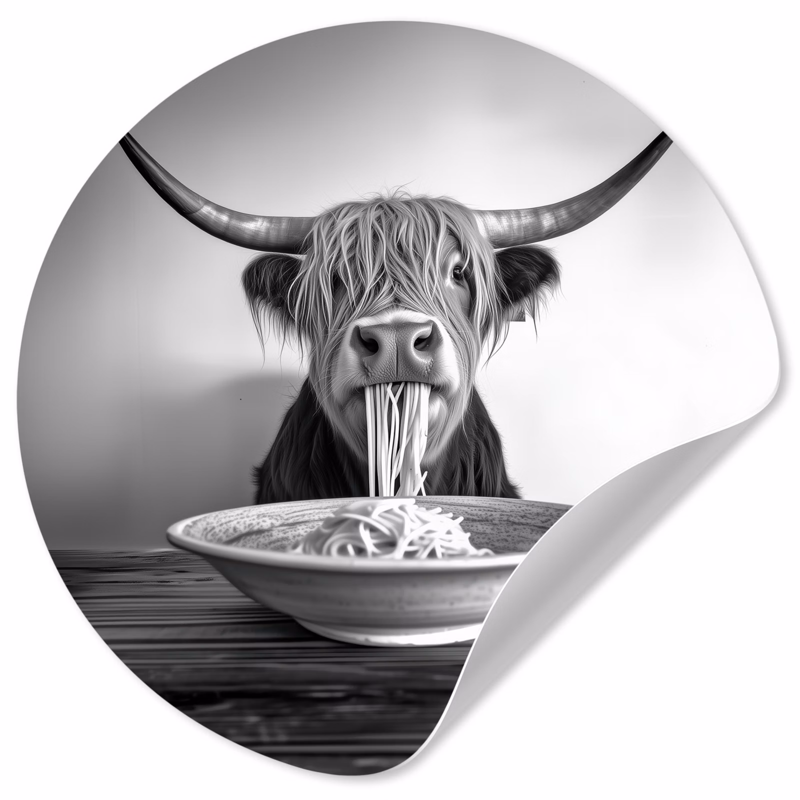 Behangcirkel - Schotse Hooglander - Spaghetti - Dieren - Zwart wit — 1