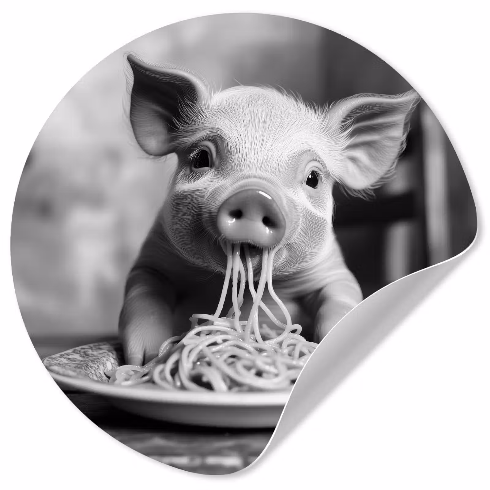 Behangcirkel - Varken - Schattig - Spaghetti - Zwart wit - Dier — 1
