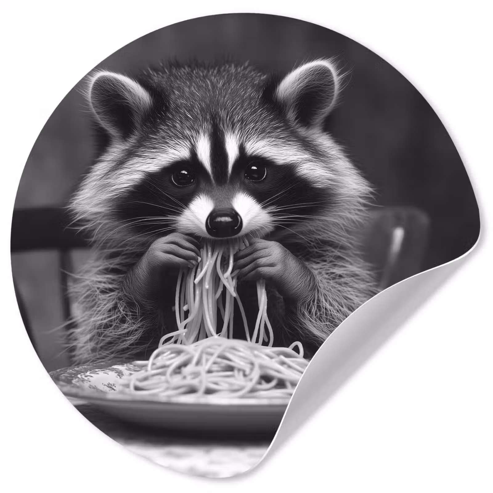 Behangcirkel - Wasbeer - Cute - Pasta - Tafelkleed - Zwart - Wit — 1