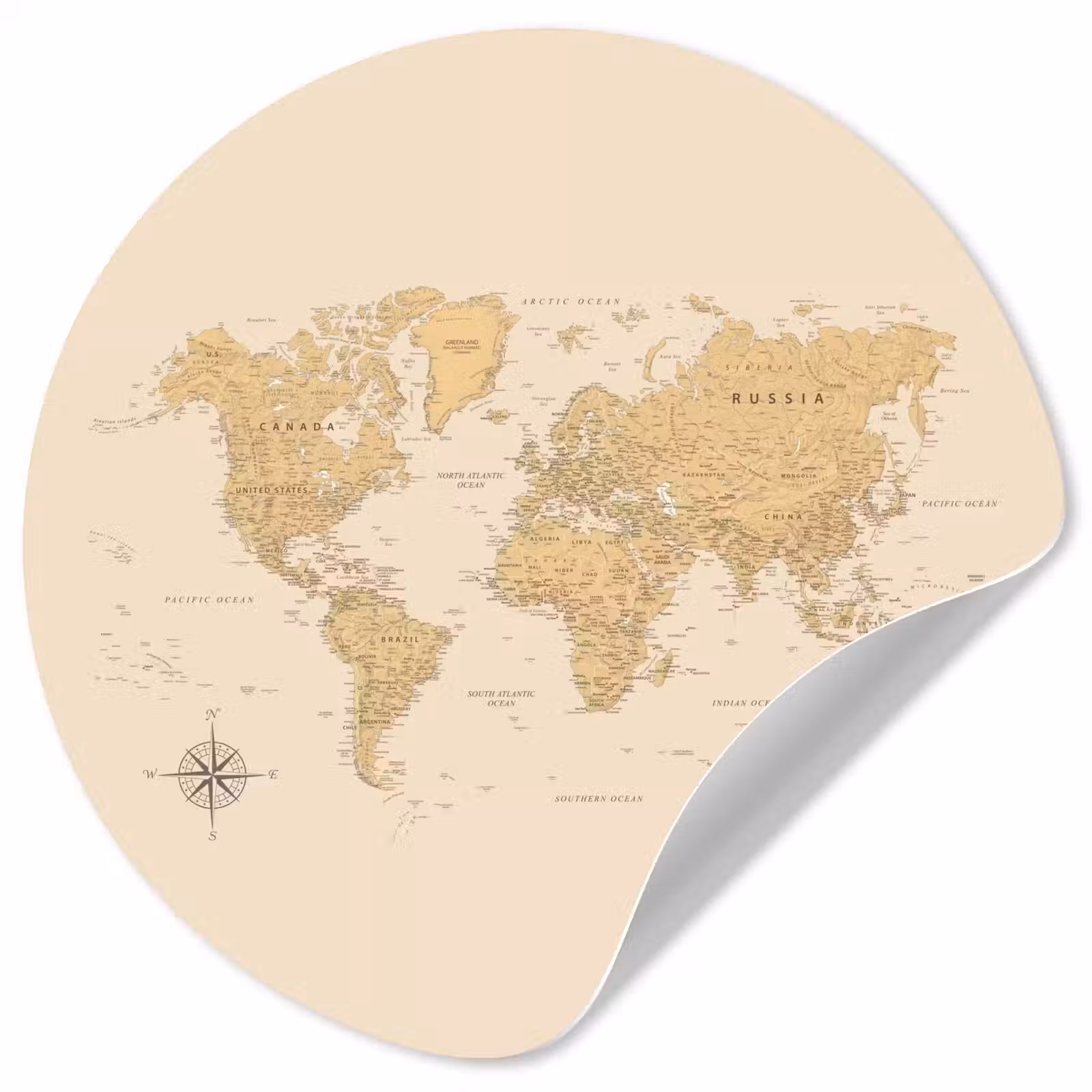 Behangcirkel - Wereldkaart - Realistisch - Beige — 1