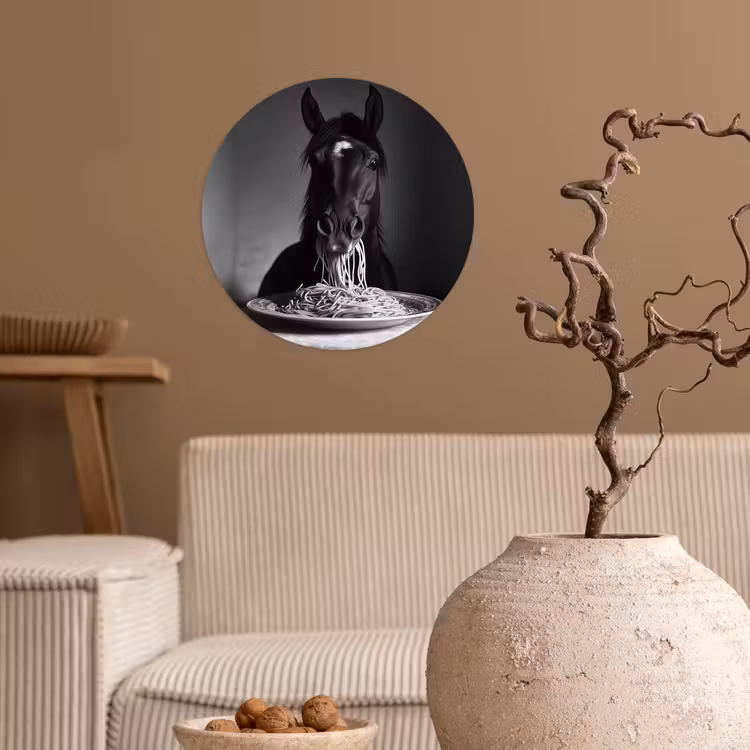 Behangcirkel - Paard - Bord - Pasta - Tafelkleed - Zwart Wit - Dieren — 2