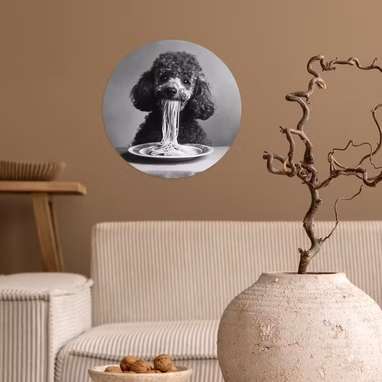 Behangcirkel - Poedel - Hond - Zwart - Wit - Schattig - Pasta — 2