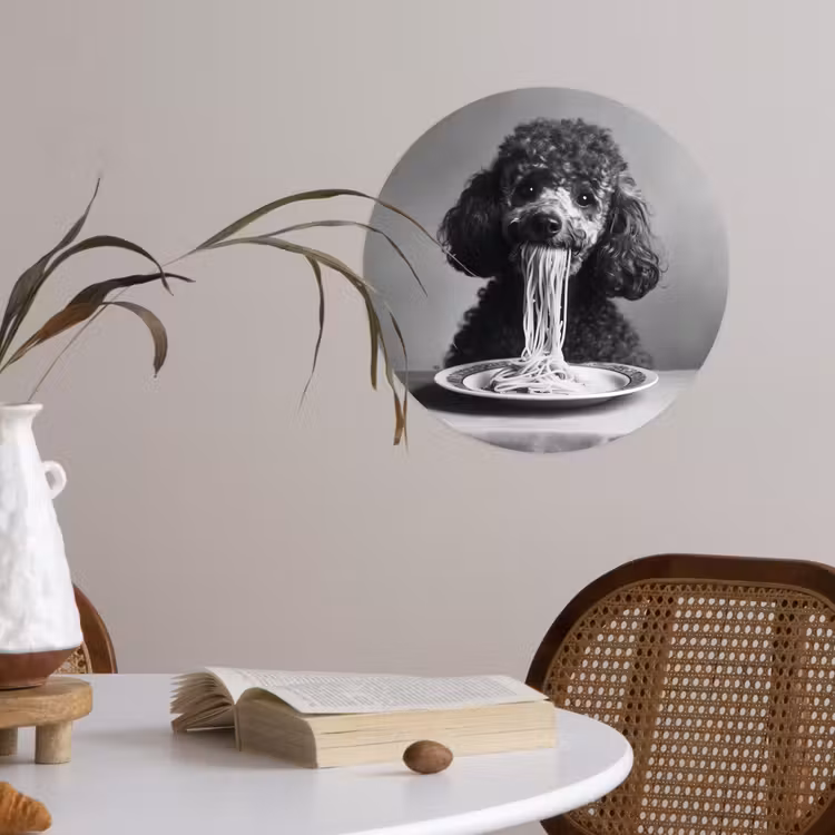 Behangcirkel - Poedel - Hond - Zwart - Wit - Schattig - Pasta — 4