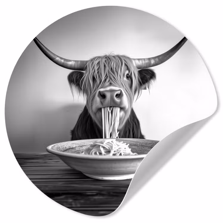 Behangcirkel - Schotse Hooglander - Spaghetti - Dieren - Zwart wit — 1