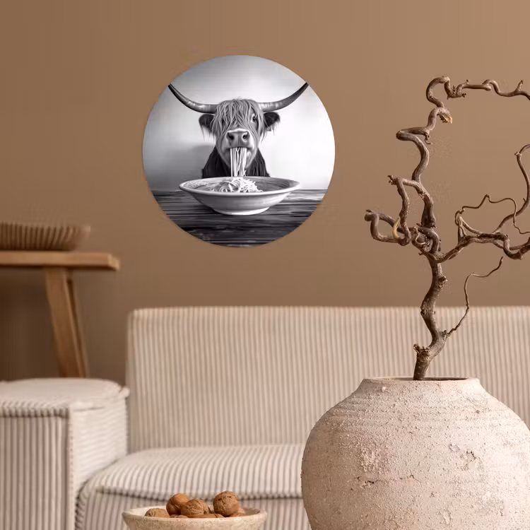 Behangcirkel - Schotse Hooglander - Spaghetti - Dieren - Zwart wit — 2