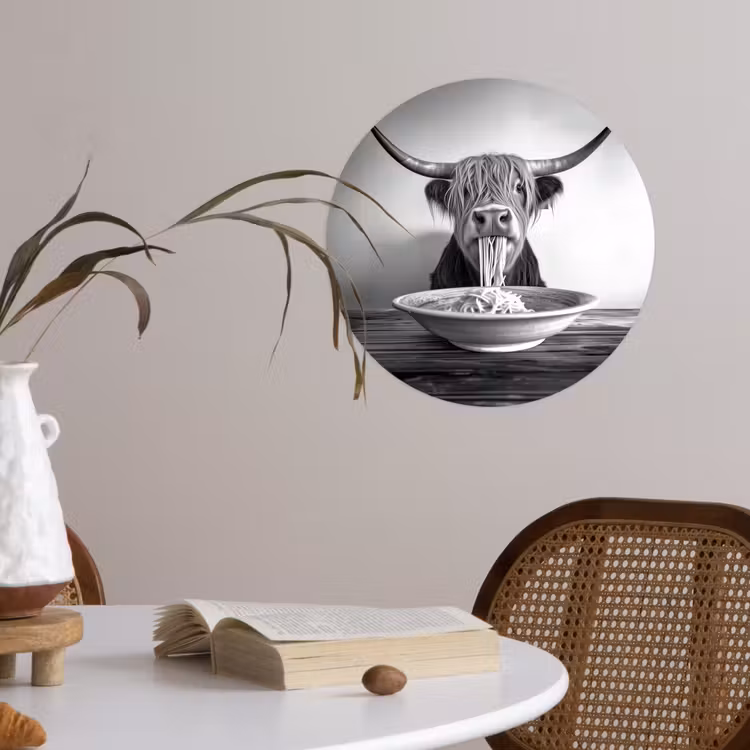 Behangcirkel - Schotse Hooglander - Spaghetti - Dieren - Zwart wit — 4