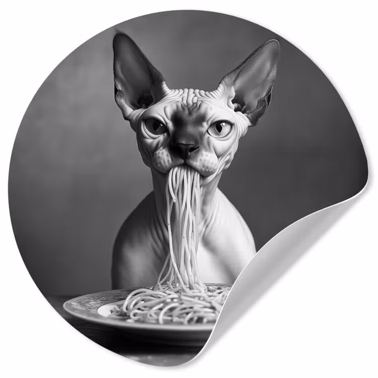 Behangcirkel - Sphynx - Kat - Dieren - Humor - Spaghetti - Zwart Wit — 1