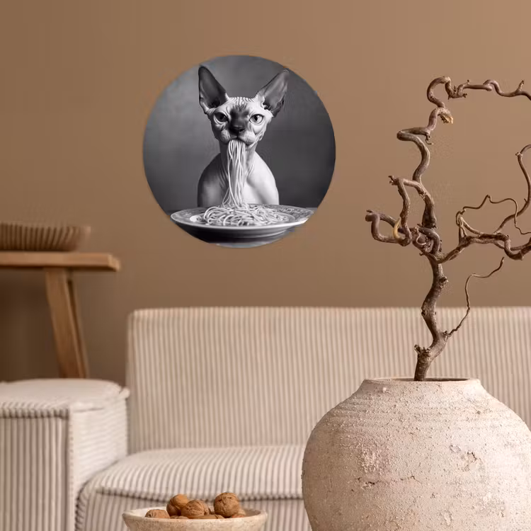 Behangcirkel - Sphynx - Kat - Dieren - Humor - Spaghetti - Zwart Wit — 2
