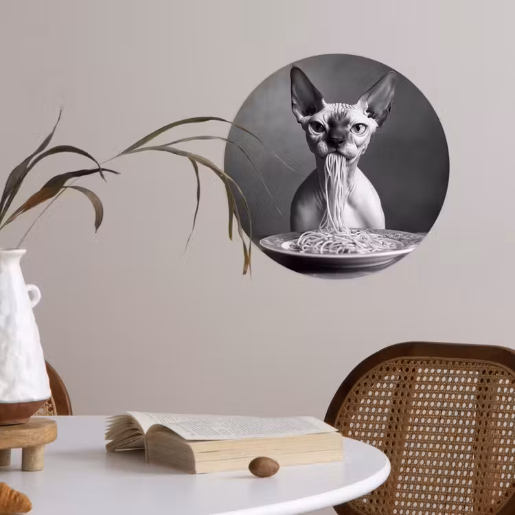 Behangcirkel - Sphynx - Kat - Dieren - Humor - Spaghetti - Zwart Wit — 4